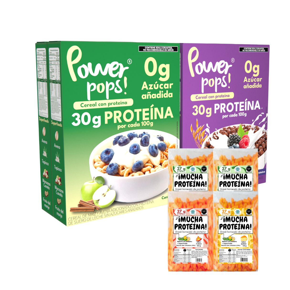 4x4 pack --> 4 Power pops! + 4 ¡Mucha proteína! con Envío gratis