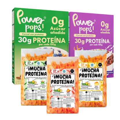 Starter Pack 10 Power pops! cereal + 18 botanas ¡Mucha proteína! + Envio Gratis + Cuchara tornasol