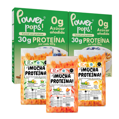 Starter Pack 10 Power pops! cereal + 18 botanas ¡Mucha proteína! + Envio Gratis + Cuchara tornasol