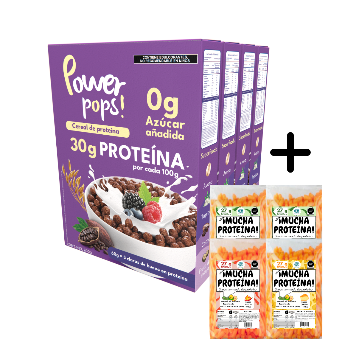 4x4 pack --> 4 Power pops!  + 4 ¡Mucha proteína! con Envío gratis